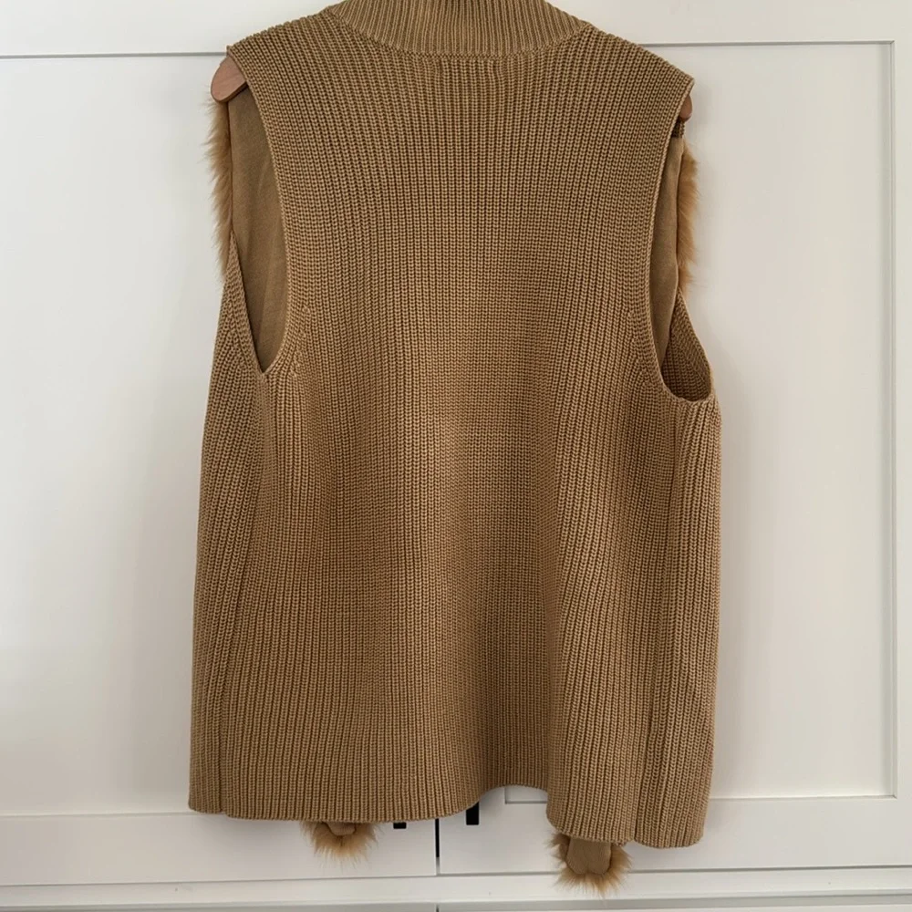 Tan Faux Fur Trimmed Sweater Vest - Picture 5 of 8